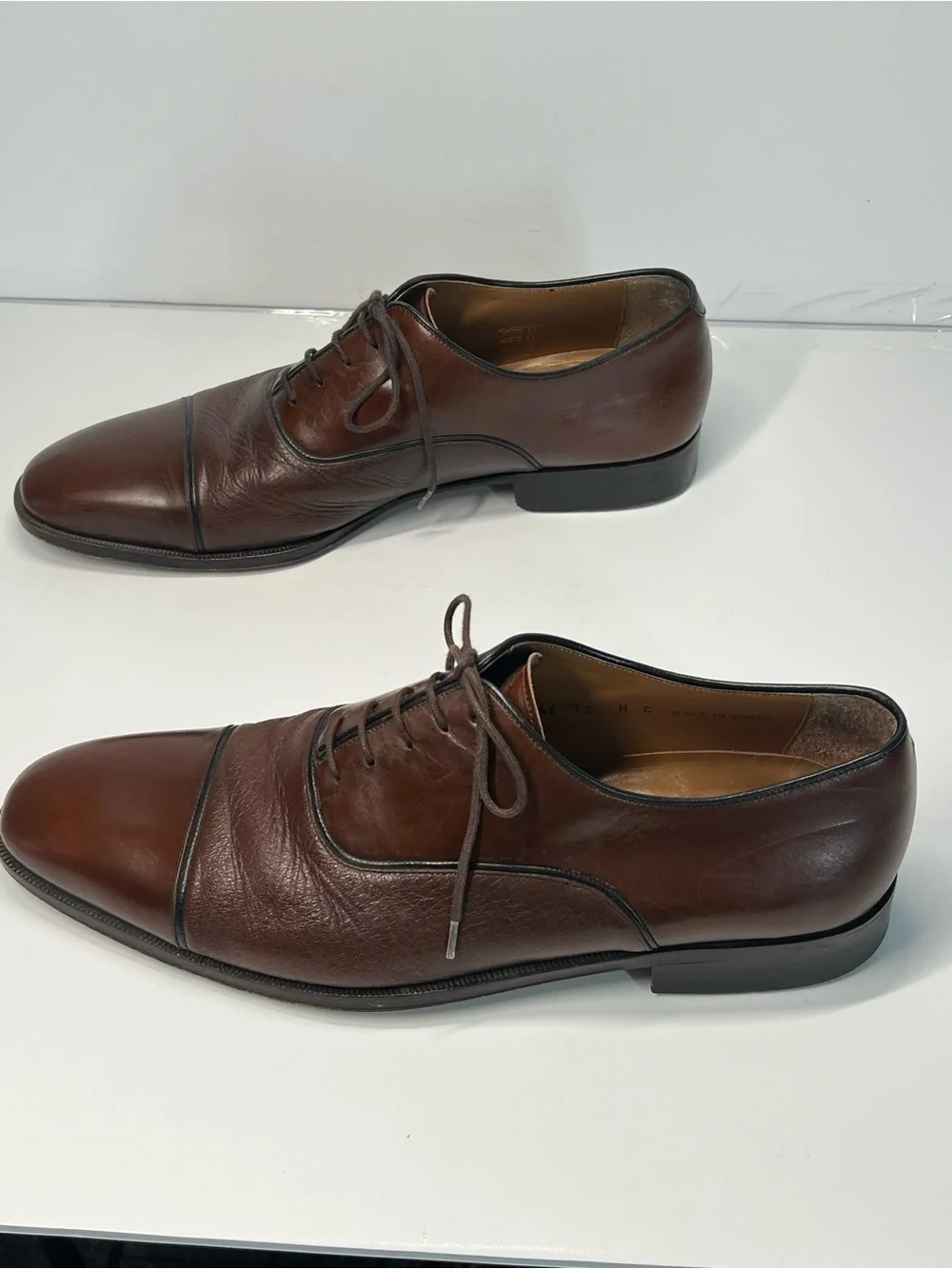 PETER HUBER Brown Leather Cap Toe Oxford Dress Shoes 12 Narrow Classic Lace